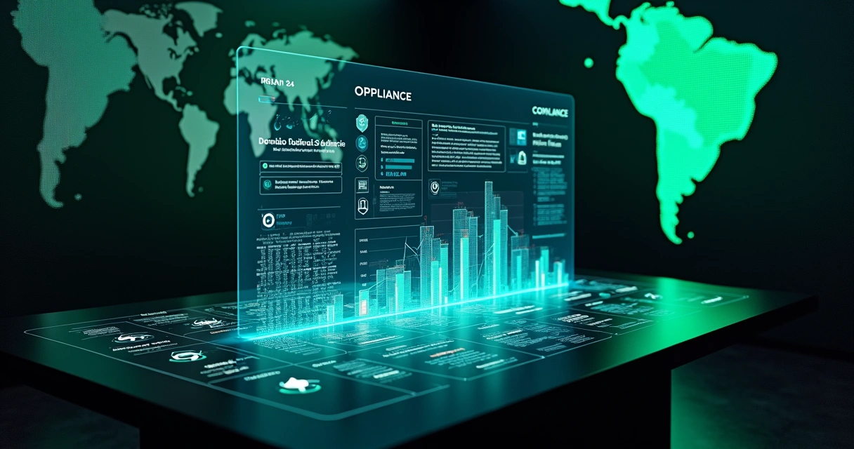 Tela holográfica exibindo caixa postal do e-CAC e dados SPED em ambiente de alta tecnologia 