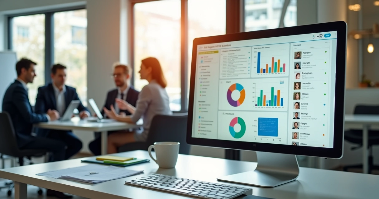 Dashboard centralizado de RH mostrando gráficos e lista de colaboradores 
