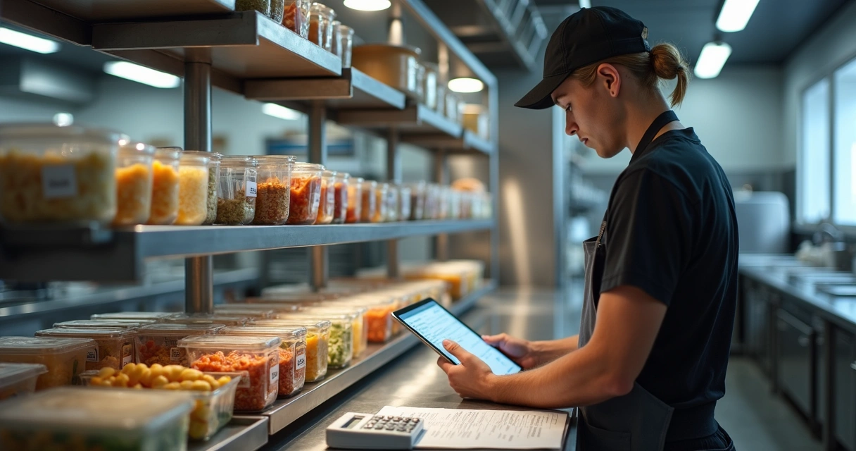 Gestor analisando custos em cozinha de delivery 