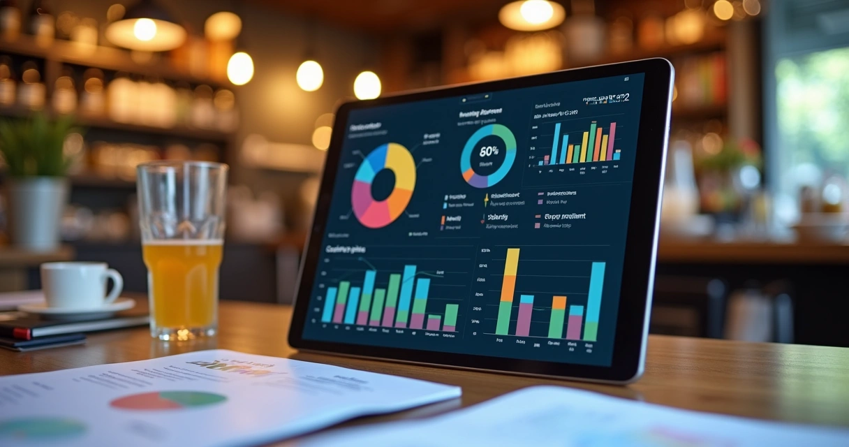 Painel digital de controle de CMV com gráficos coloridos 