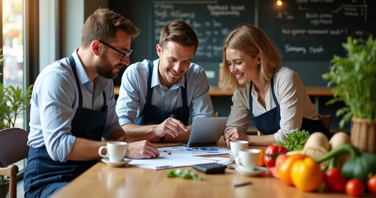 Equipe analisando dados de compra e estoque em tablet e prancheta 