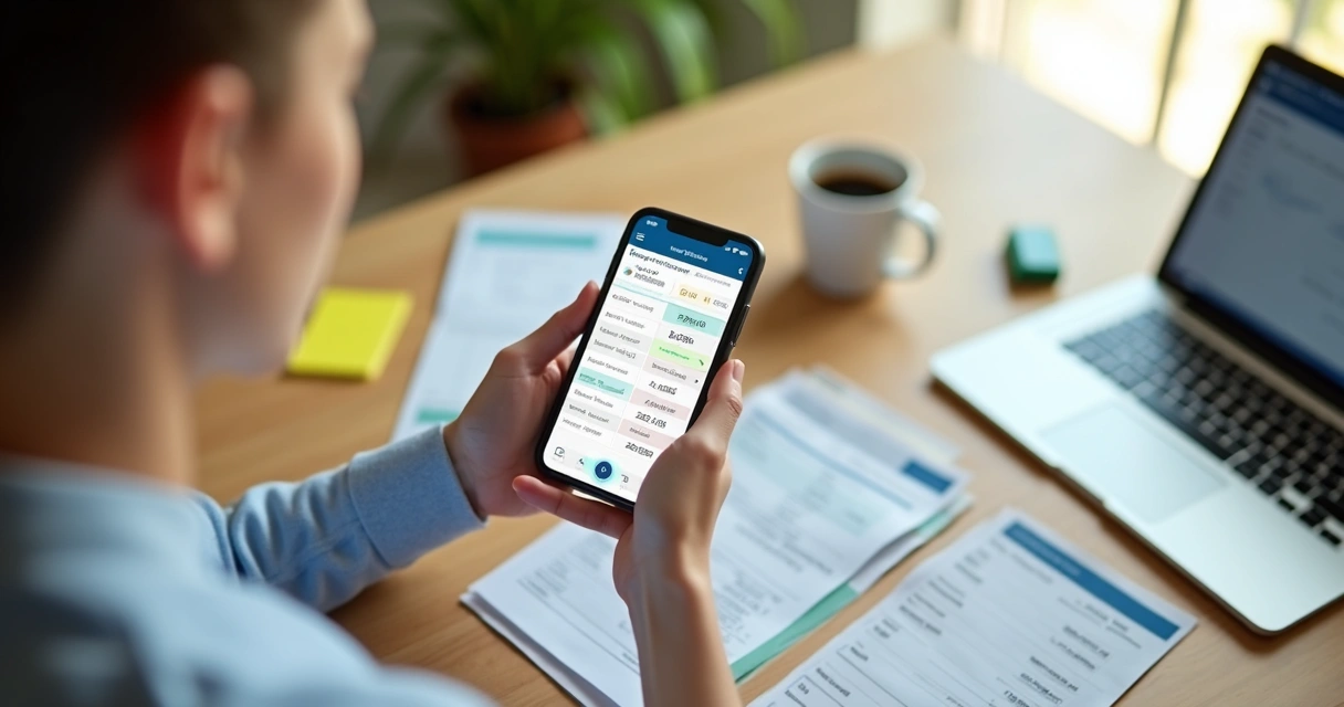 Pessoa com celular verificando lista de despesas recorrentes 