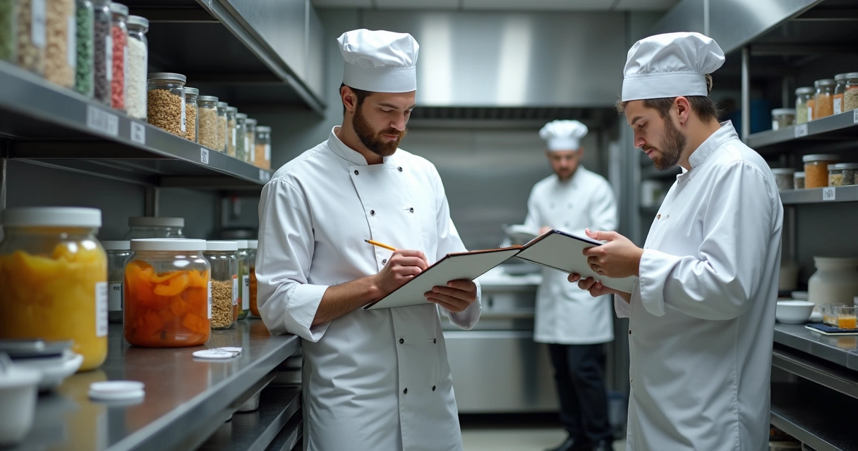 Pessoa anotando perdas e sobras na cozinha de restaurante 