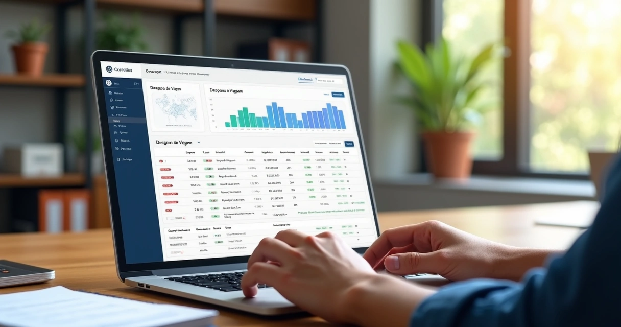 Tela de computador exibindo gráfico de despesas de viagem e lançamentos de diárias 