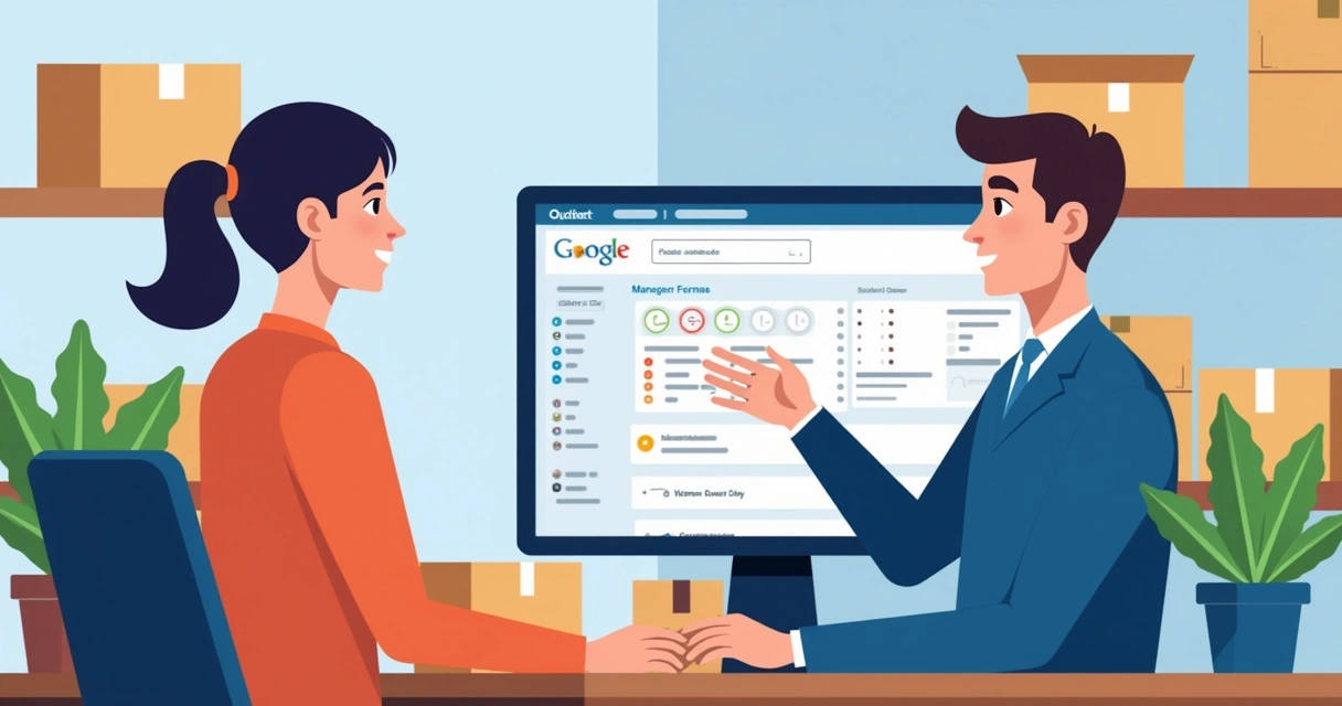 Técnico de assistência analisando devolução ao lado de cliente em cenário corporativo