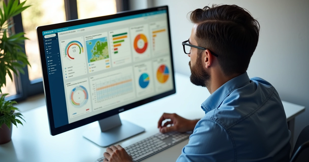 Tela de computador com dashboard de controle de diária de obra em ERP 