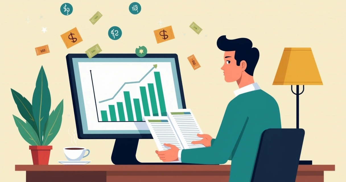 Pessoa preenchendo fluxo de caixa em notebook e conferindo notas