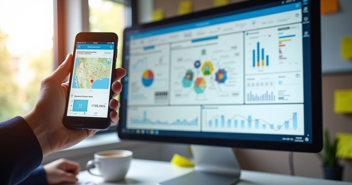 Tela de computador mostra gráficos e dados de frota em destaque 
