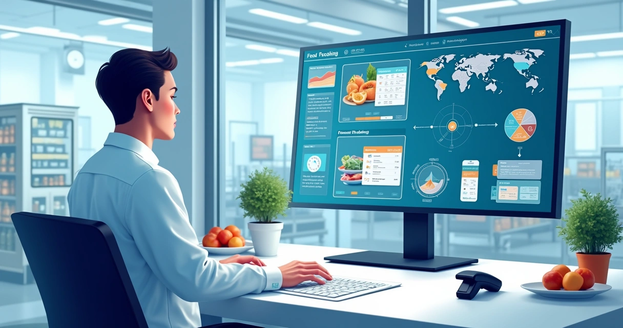 Tela de sistema de controle digital em uso na indústria de alimentos 