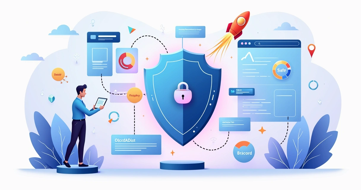Ilustração de controle de domínio próprio conectado a plataforma digital 