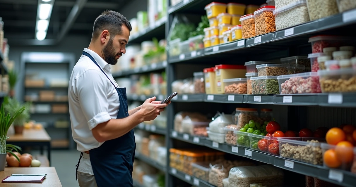 Conferência de estoque com ingredientes etiquetados 