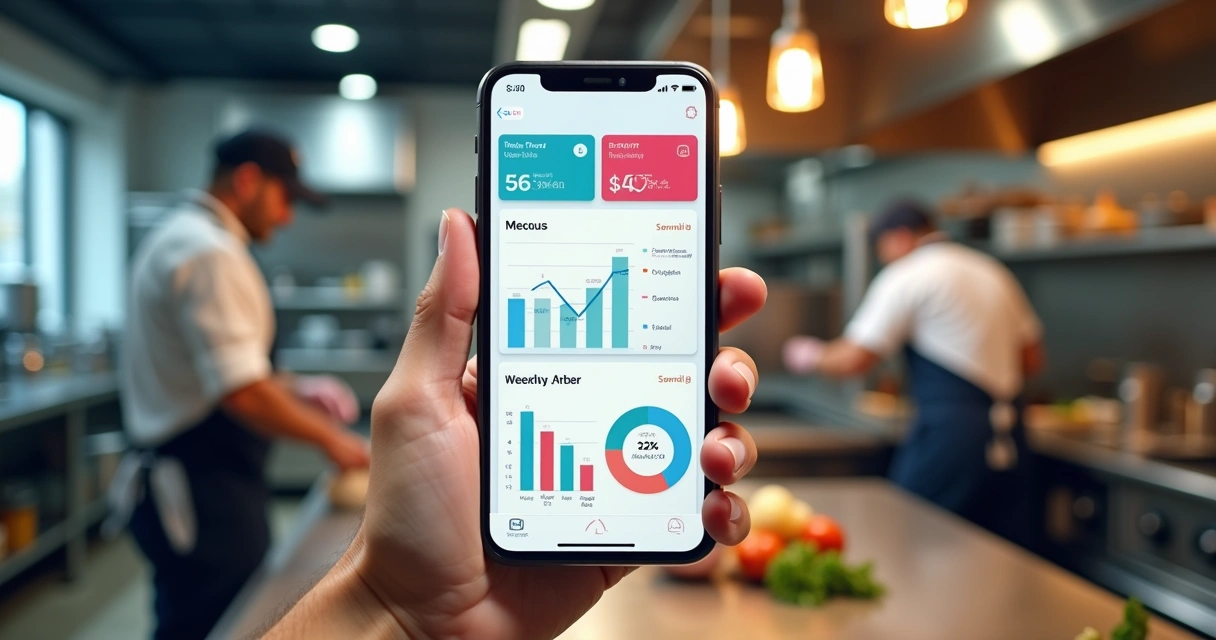 Pessoa usando aplicativo de controle de estoque em celular. 