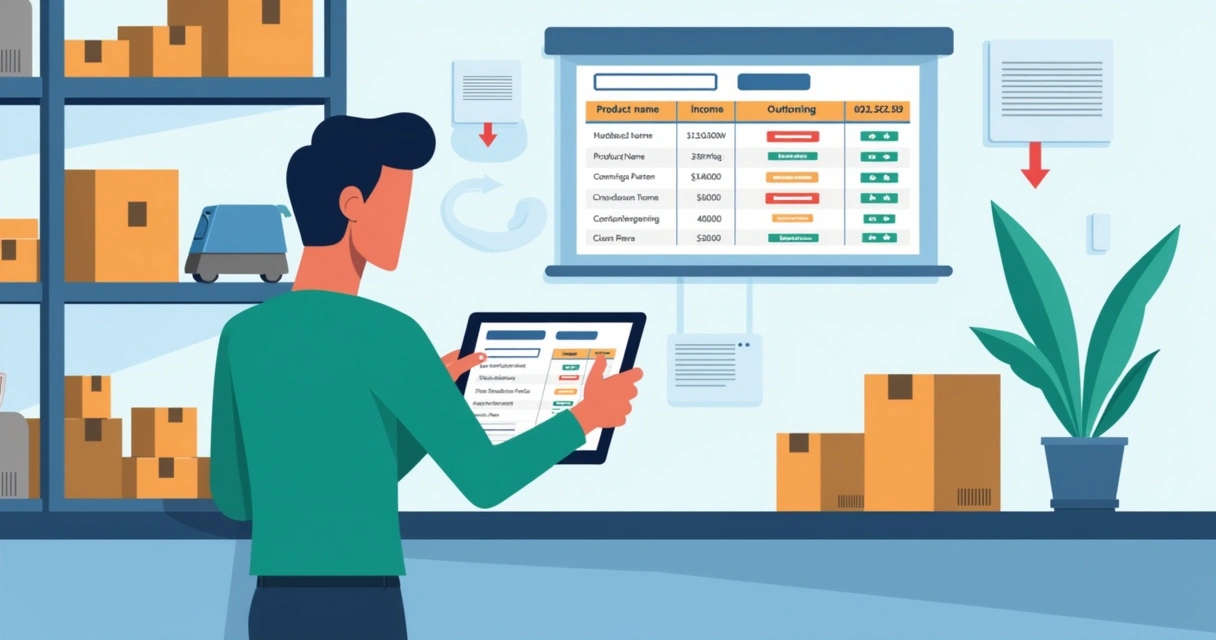 Gestor atualizando estoque em planilha no balcão