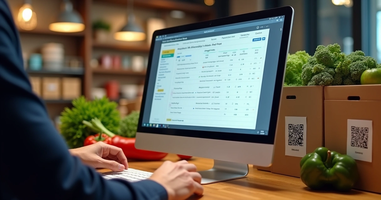 Tela de computador com sistema de gestão de estoque conectado a cardápio digital 