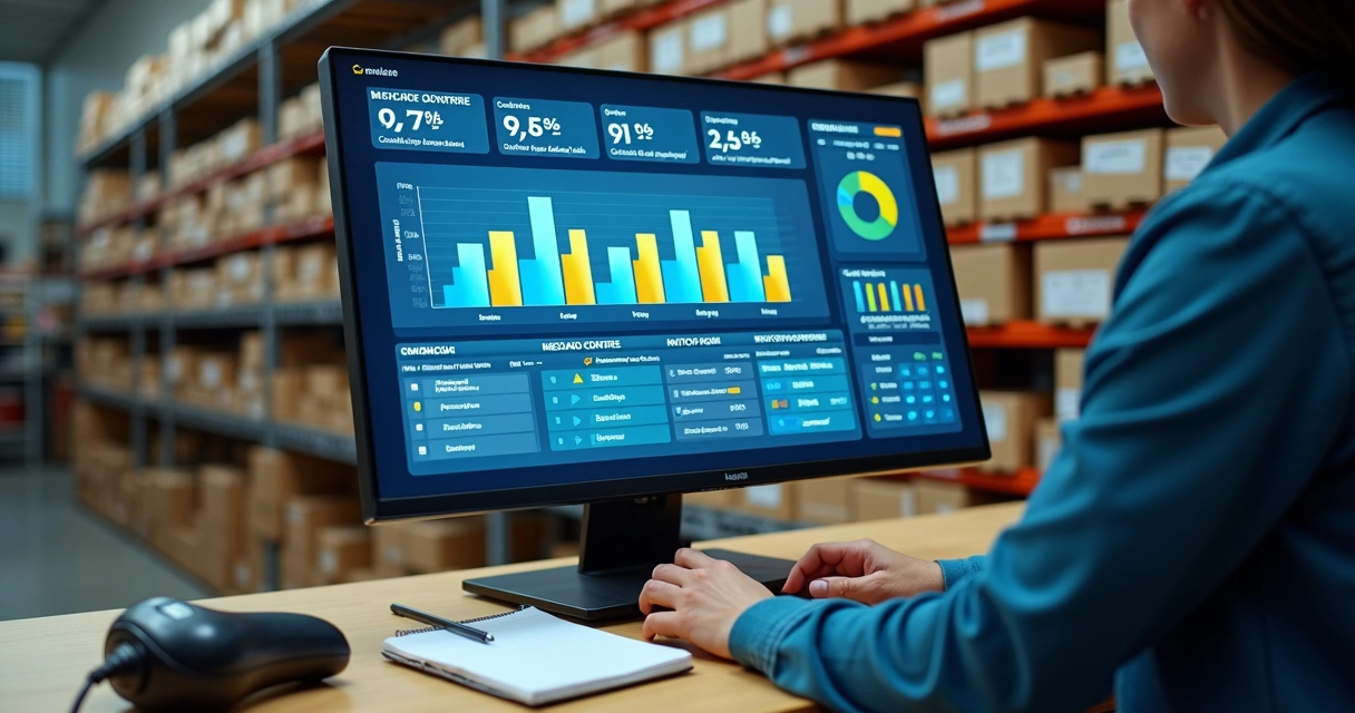 Pessoa usando painel digital para controlar estoque de vendas online 