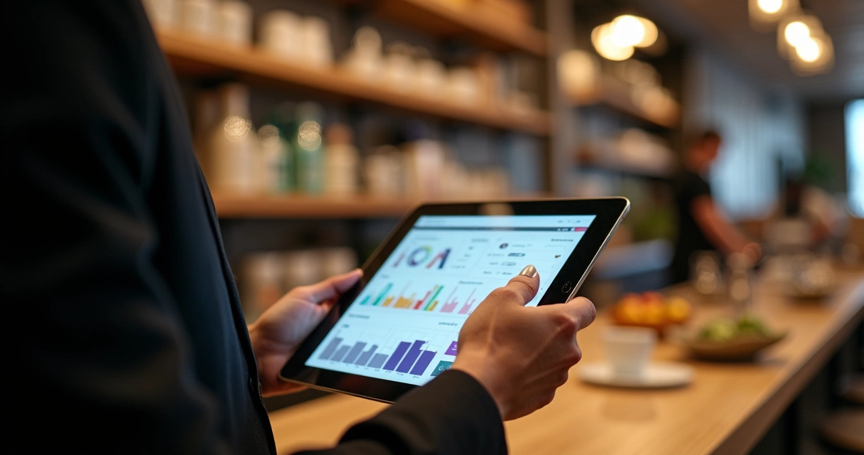 Tablet exibindo controle de estoque em restaurante 