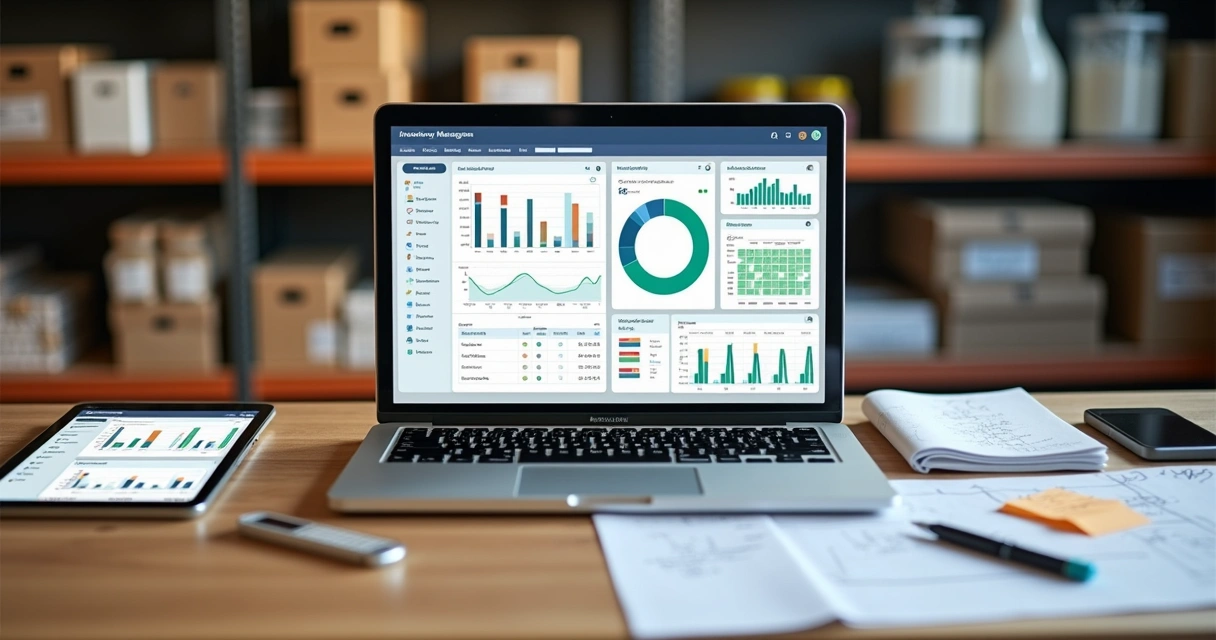 Comparação entre sistema de controle de estoque em hotel e planilha em papel sobre a mesa 