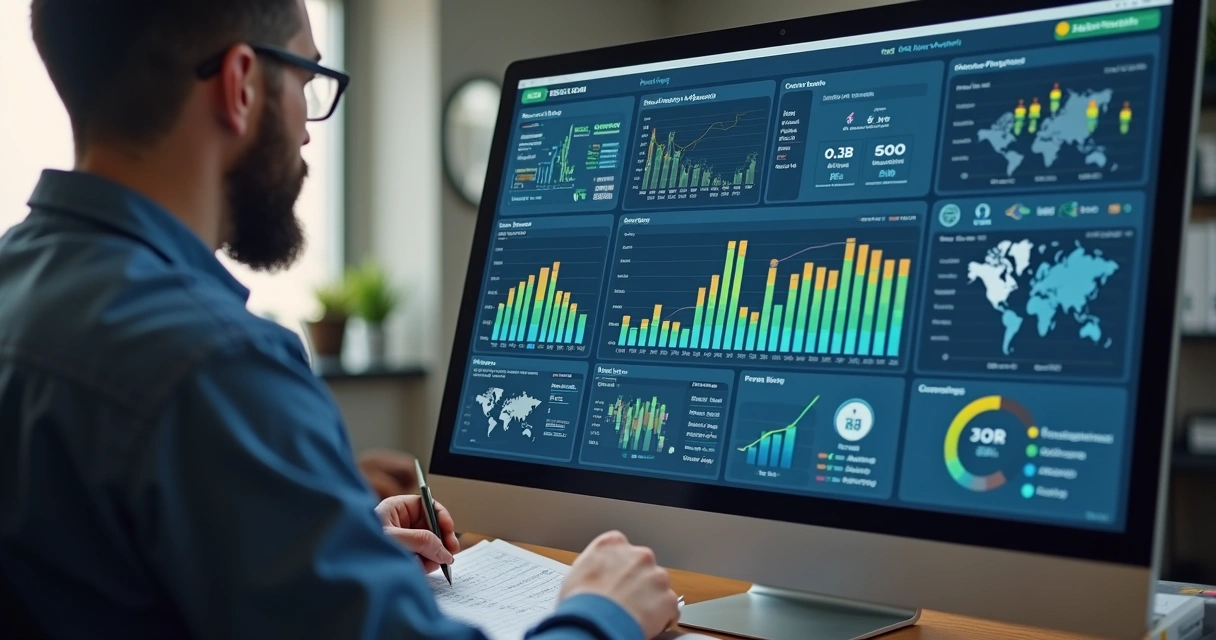 Gestão de estoque digital em uma tela de computador 
