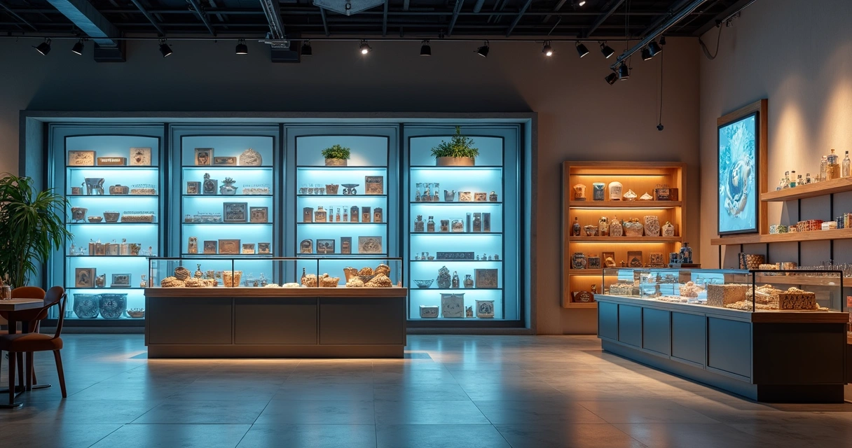 Vitrine de loja e planilha de controle de estoque digital