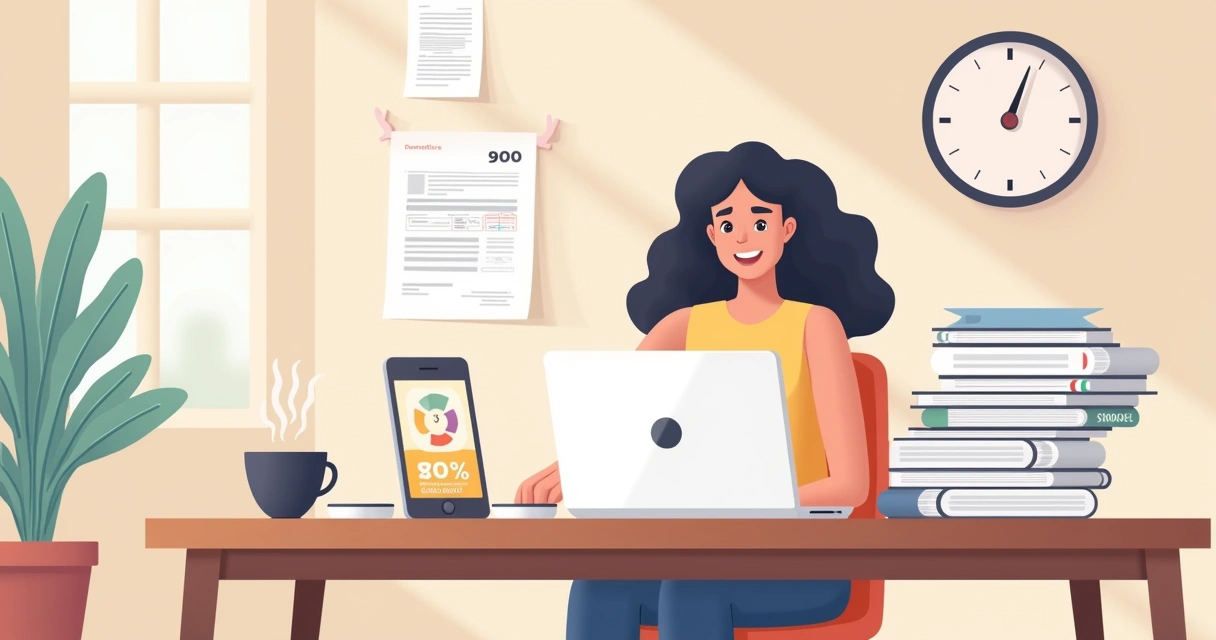 Pessoa organizando papéis de finanças em mesa com computador portátil e boletos 