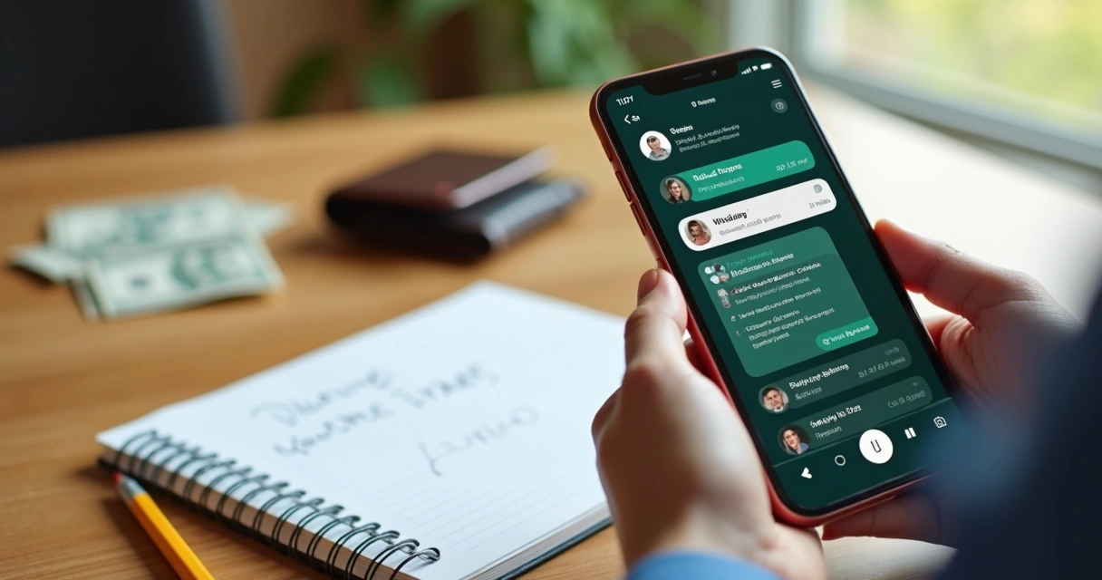 Pessoa usando WhatsApp para registrar gastos 