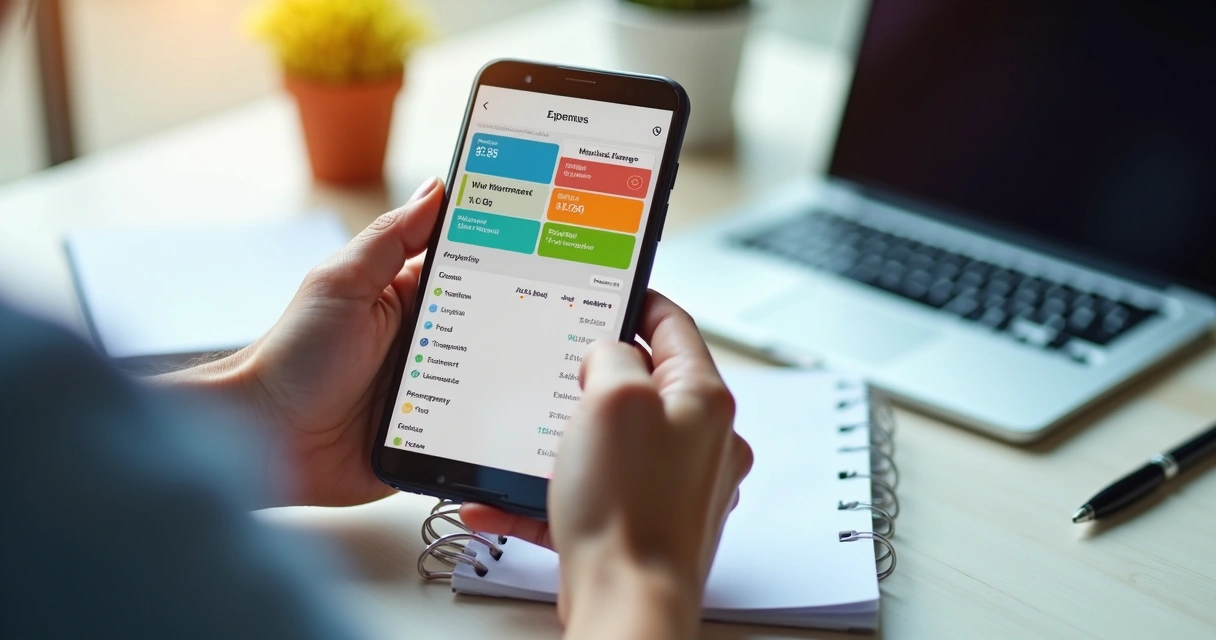 Pessoa usando aplicativo de organização financeira no celular