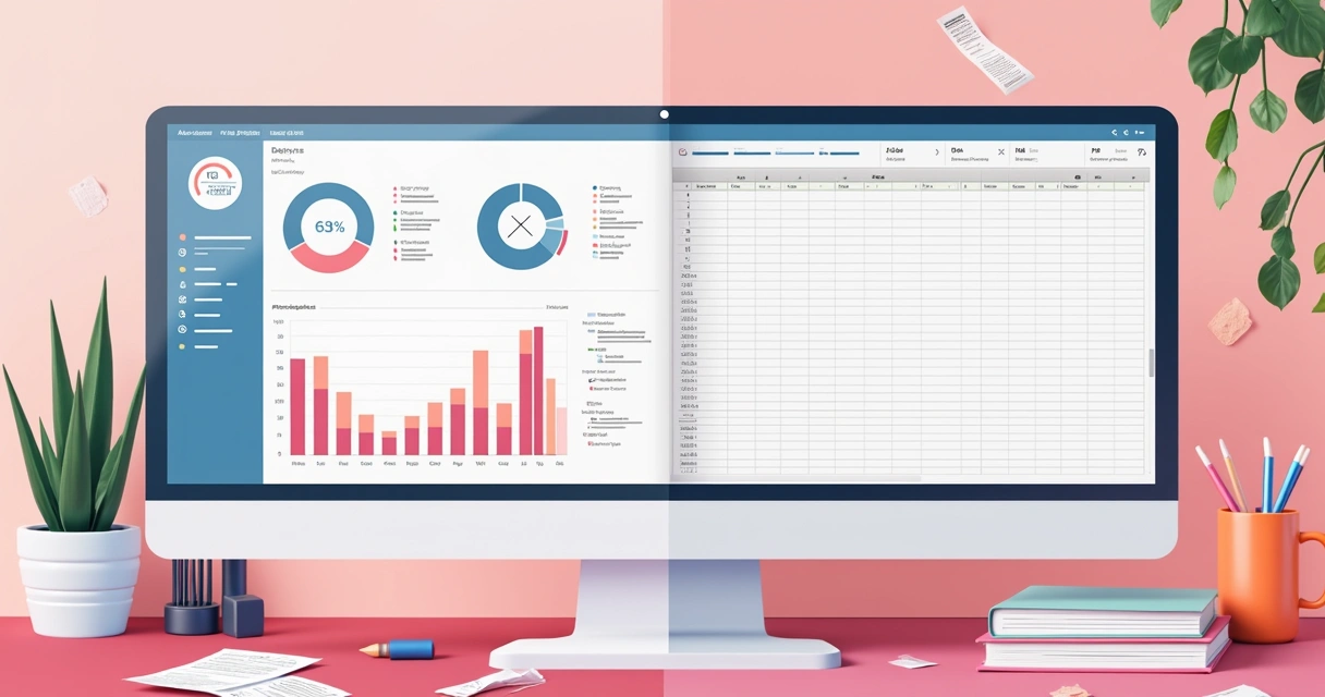 Tela de aplicativo de controle financeiro ao lado de planilha em ambiente de estética 
