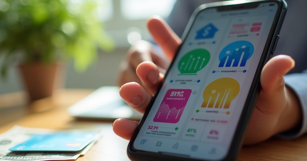 Celular mostrando vários aplicativos de controle financeiro
