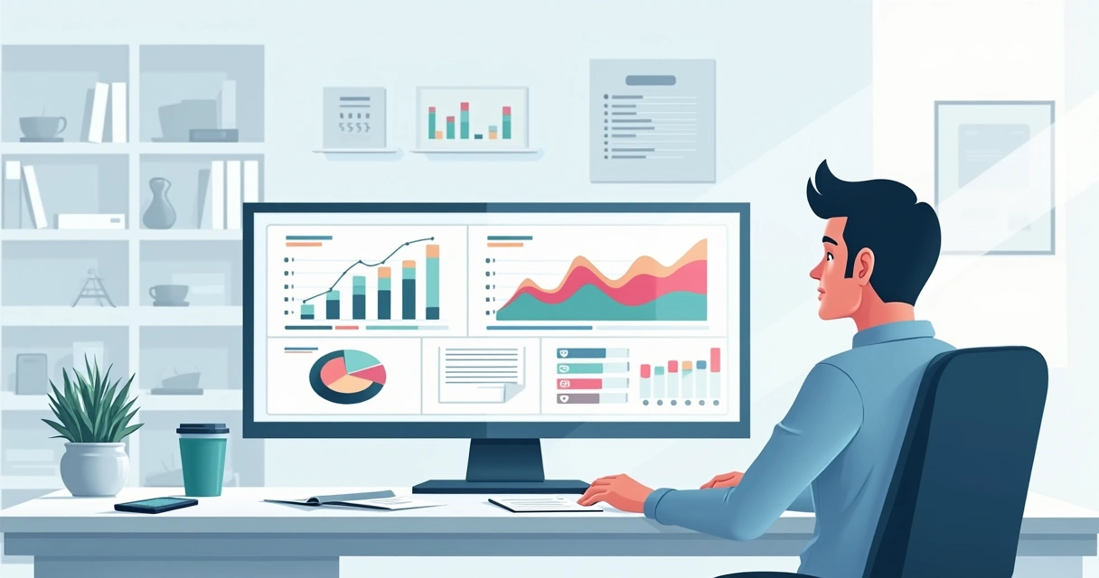 Pessoa organizando dashboard financeiro digital em computador moderno