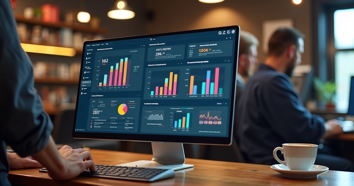 Tela de controle financeiro com gráficos em barbearia 