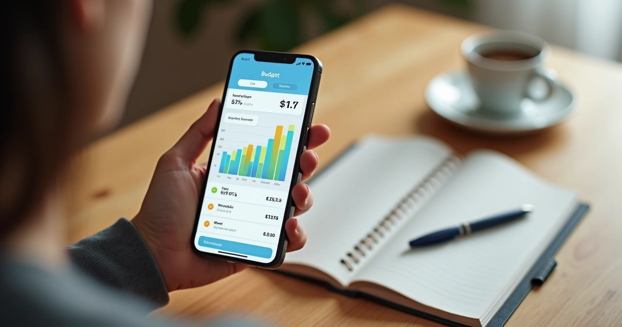 Pessoa analisando app de controle financeiro no celular
