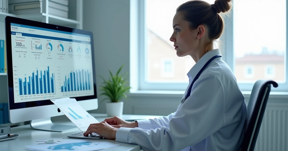 Profissional analisando relatório financeiro de uma clínica médica