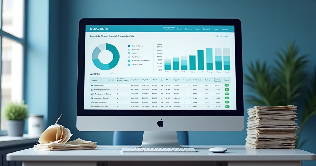Tela de computador mostrando sistema de controle financeiro de clínica odontológica 