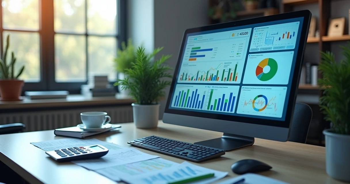 Computador com dashboard financeiro mostranso gráficos e fluxos de caixa modernos 
