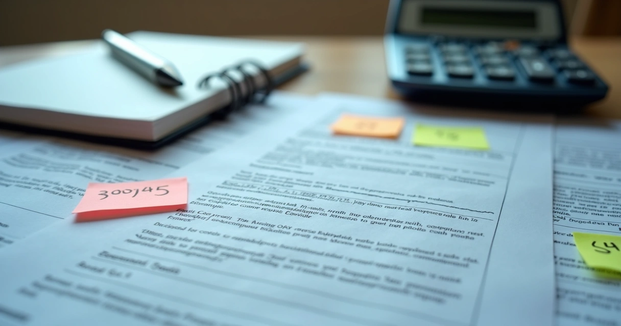 Caderno de controle financeiro com documentos de contratos