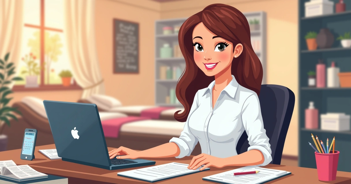 Profissional da beleza organizando receitas e despesas no salão 