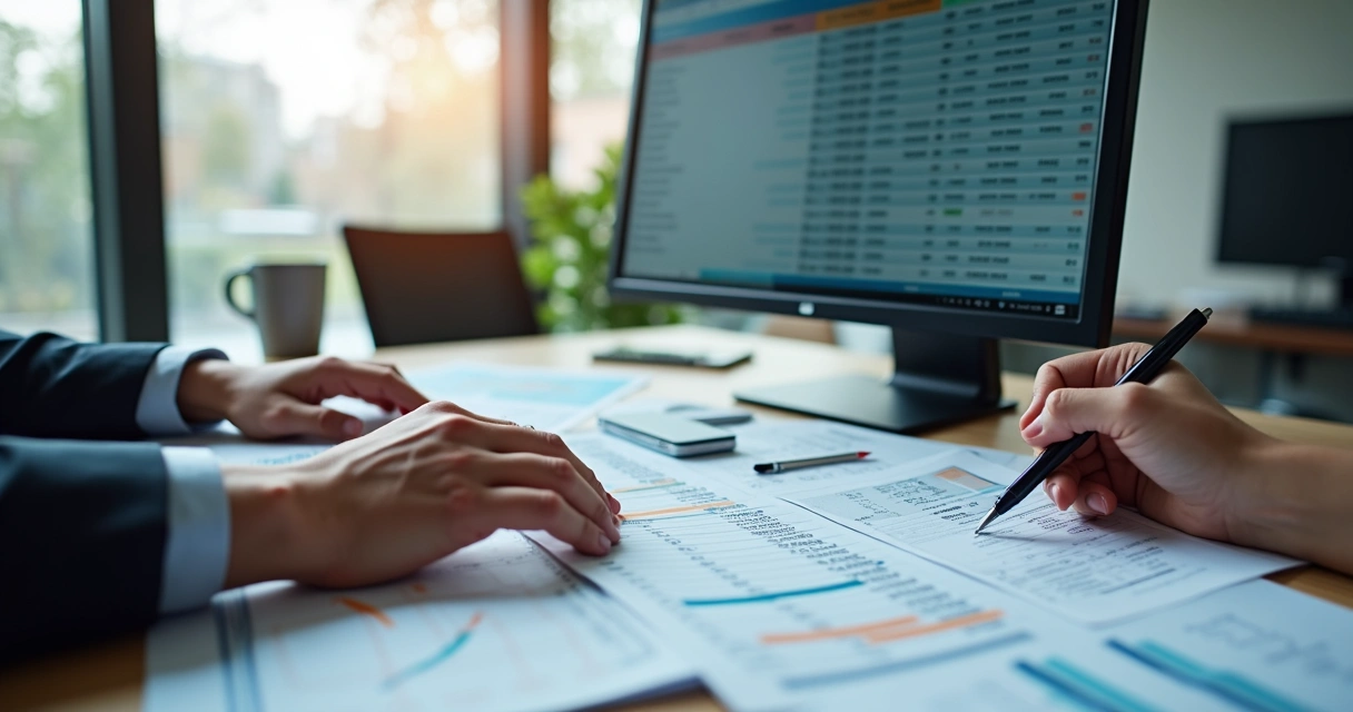 Planilhas financeiras detalhadas em tela de computador 