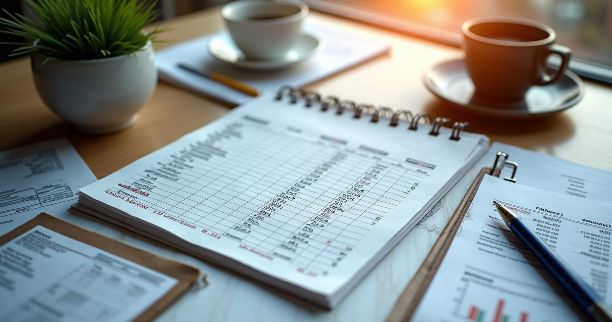 Planilha com controle financeiro de empresa aberta na mesa 