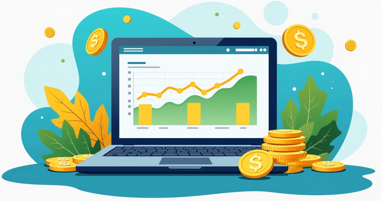 Gráfico financeiro com fluxo de caixa e moedas ao redor de loja online 