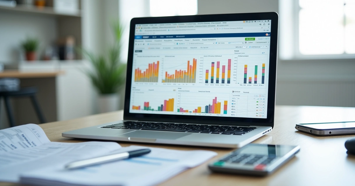 Planilha financeira digital aberta em tela de notebook 