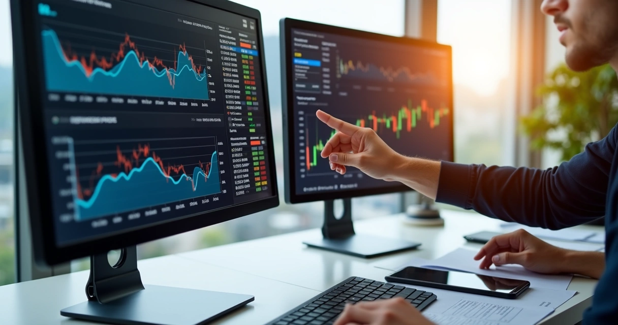 Dashboards com gráficos financeiros em tela de computador 