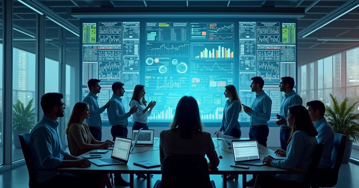 Operadores analisando dados financeiros em tela de ERP 