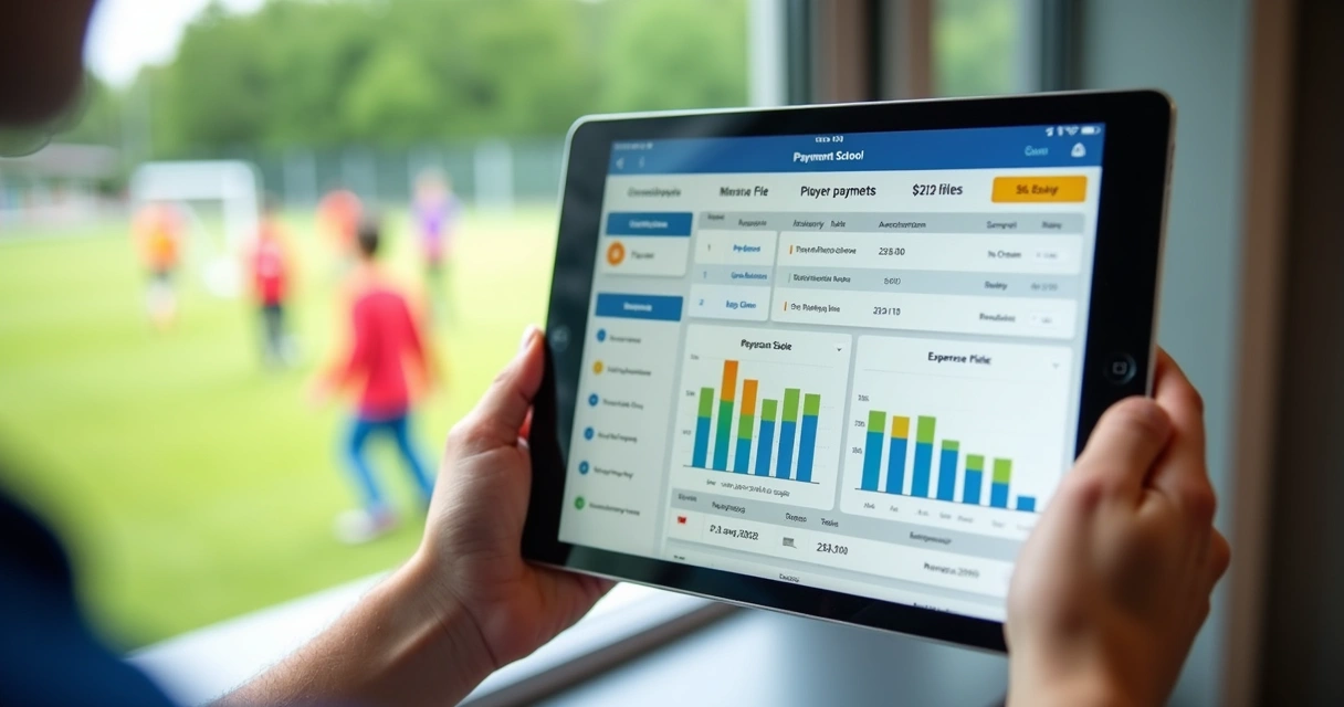 Tela de sistema mostrando controle financeiro de escola de futebol 