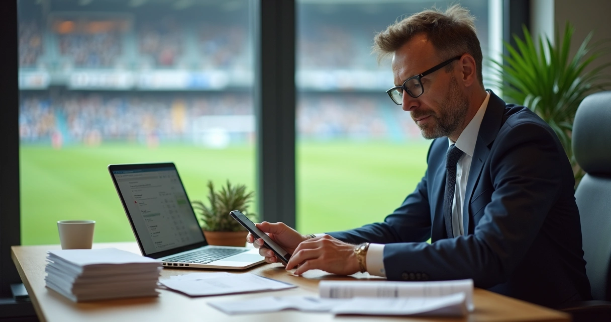 Gestor organizando controle financeiro da escola de futebol 
