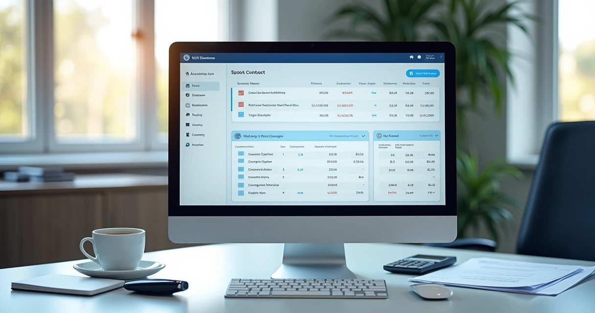 Painel financeiro de escritório com contratos e recebimentos 