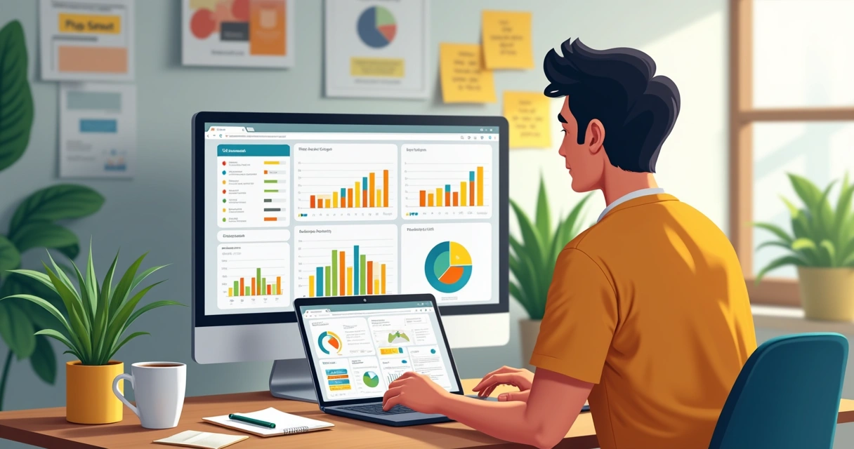 Freelancer analisando gráficos financeiros no notebook