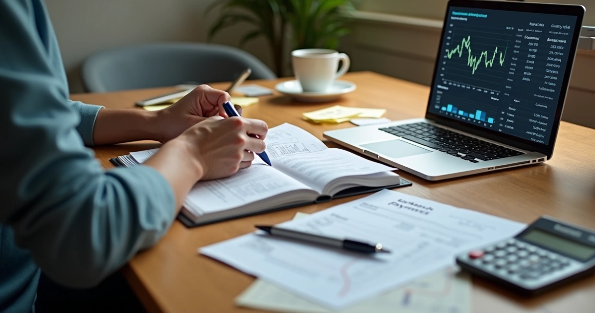 Freelancer administrando controle financeiro em mesa 