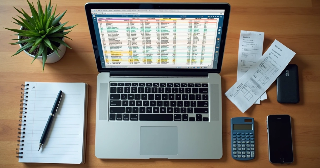 Planilha de controle financeiro aberta na tela do notebook