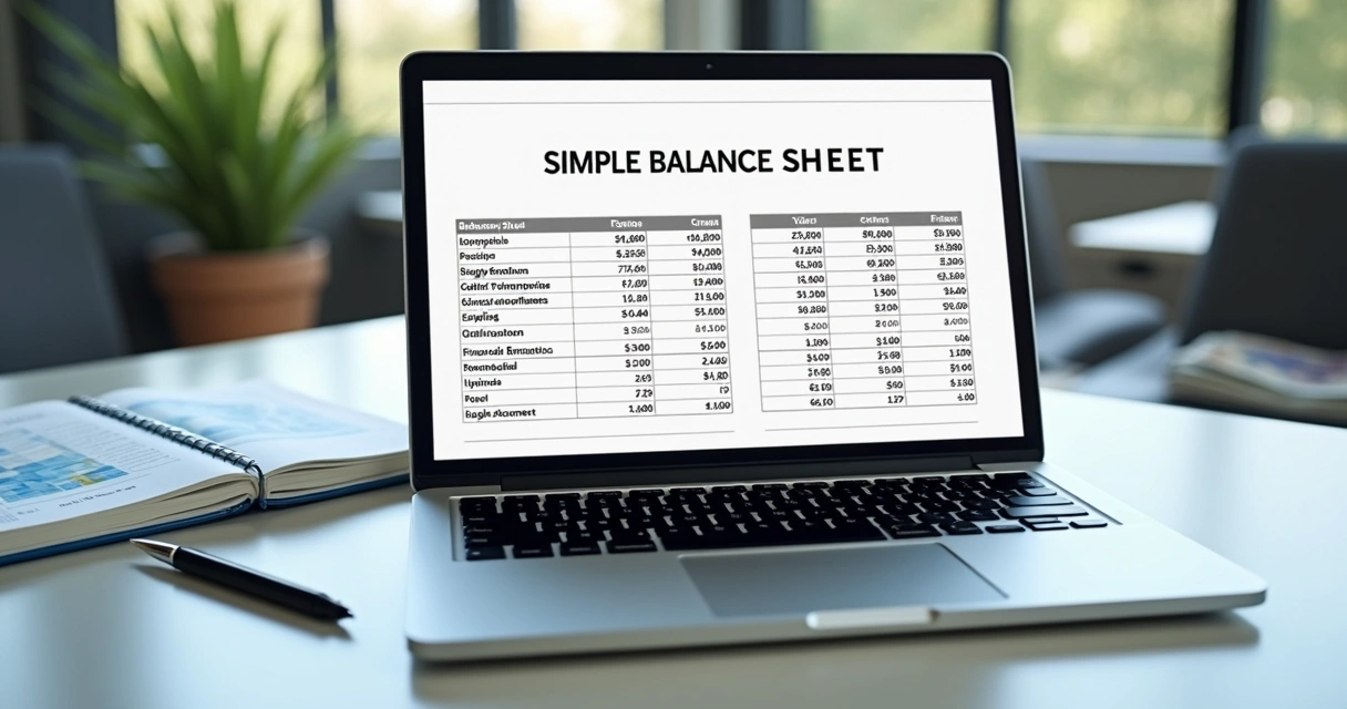 Planilha de DRE simples preenchida em tela de notebook no escritório 