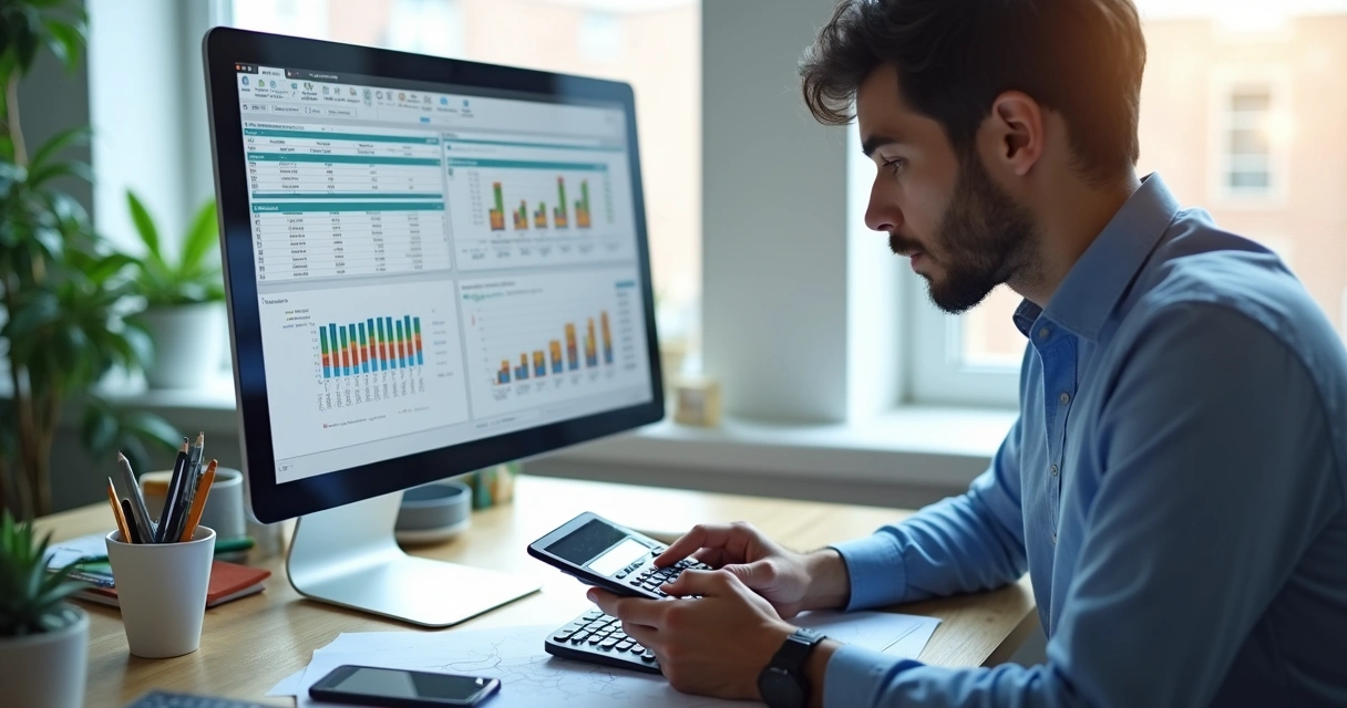 Empreendedor revisando planilha financeira no computador 